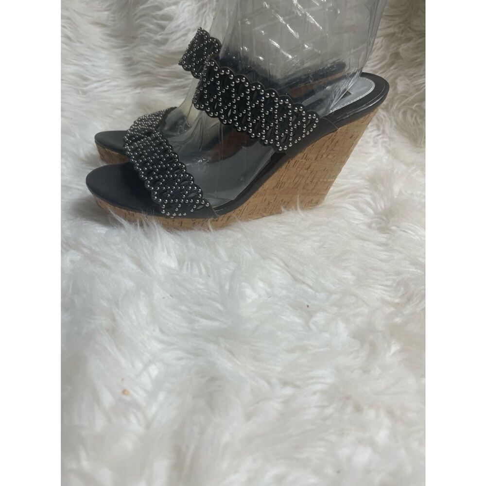 White House Black Market Black Studded Cork Wedge SandalsSZ9